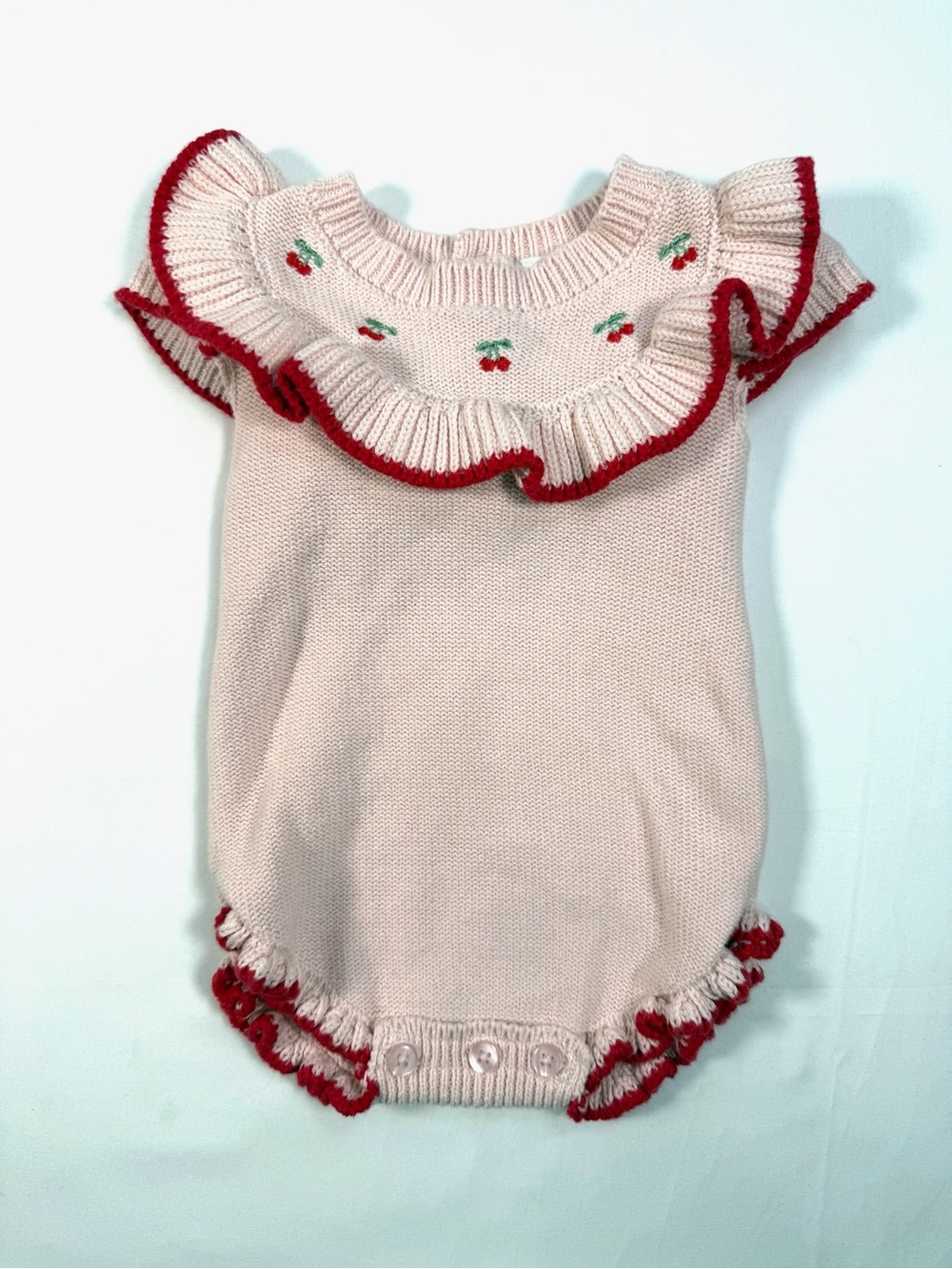 NICOLE MILLER NEW YORK Baby Girls' Cherry Ruffle Knit Preppy One Piece Size 6-9M